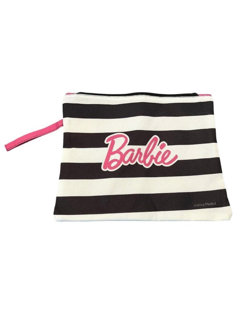 Barbie Cosmetic Trave; Bag Pouch Water Resistant Wet Dry Zipper Striped